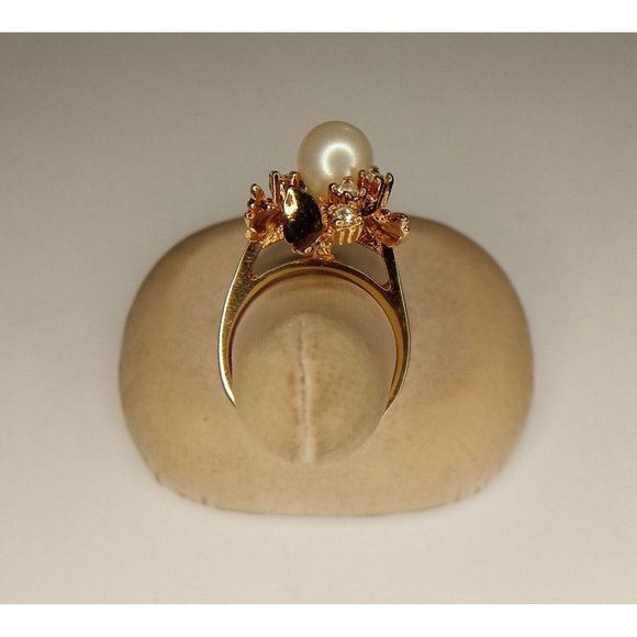 Size 7 Gold Tone Faux Pearl and Rhinestone Ring -No Markings (10c2)‎ - Picture 4 of 6
